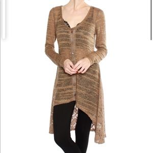 Knit & Lace Mix Hi Lo Button Cardigan